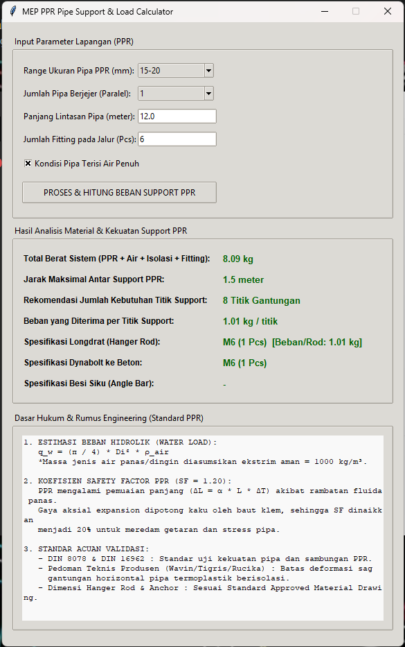 PPR Hanger Pipe Calculator